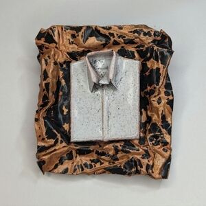 Vintage 2001 Metal Enamel Folded White Shirt Brooch Orangle Black Crumpled Paper